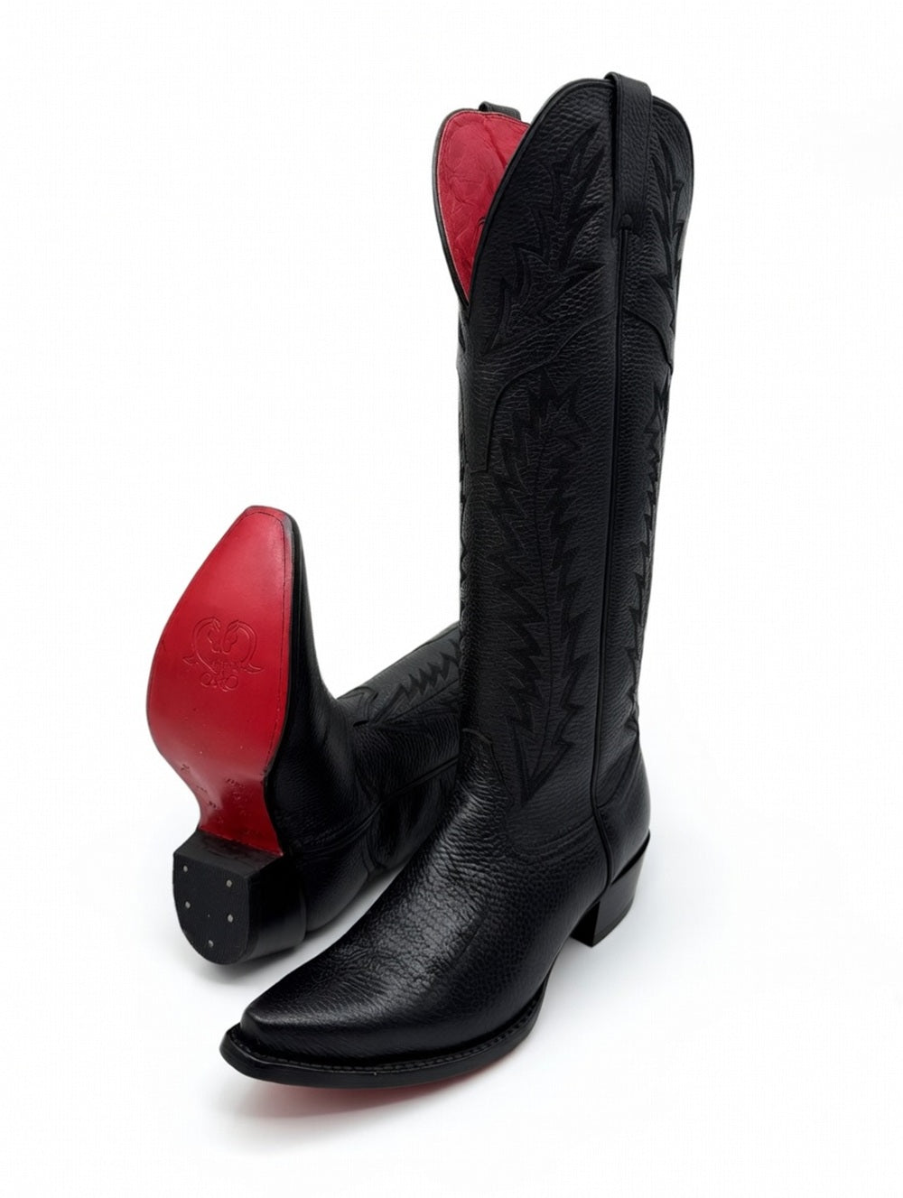 Women's Black Knee-High Cowgirl Boots – Red Bottom Sole Western Fashion Boots