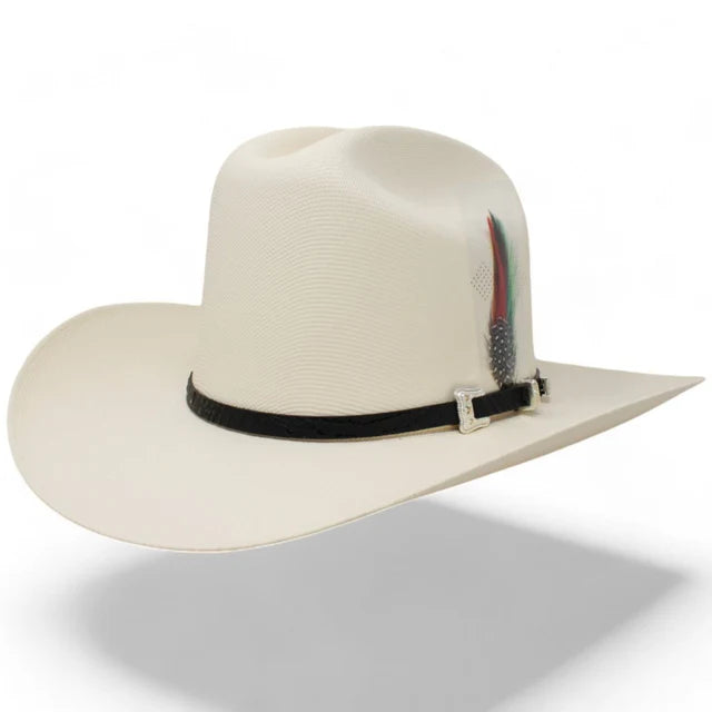 Tombstone 1000X El Fantasma Western Cowboy Hat with Feather – Stone White