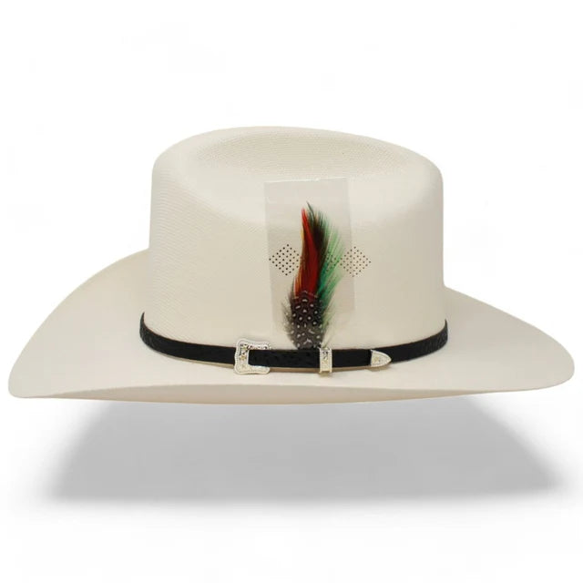 Tombstone 1000X El Fantasma Western Cowboy Hat with Feather – Stone White
